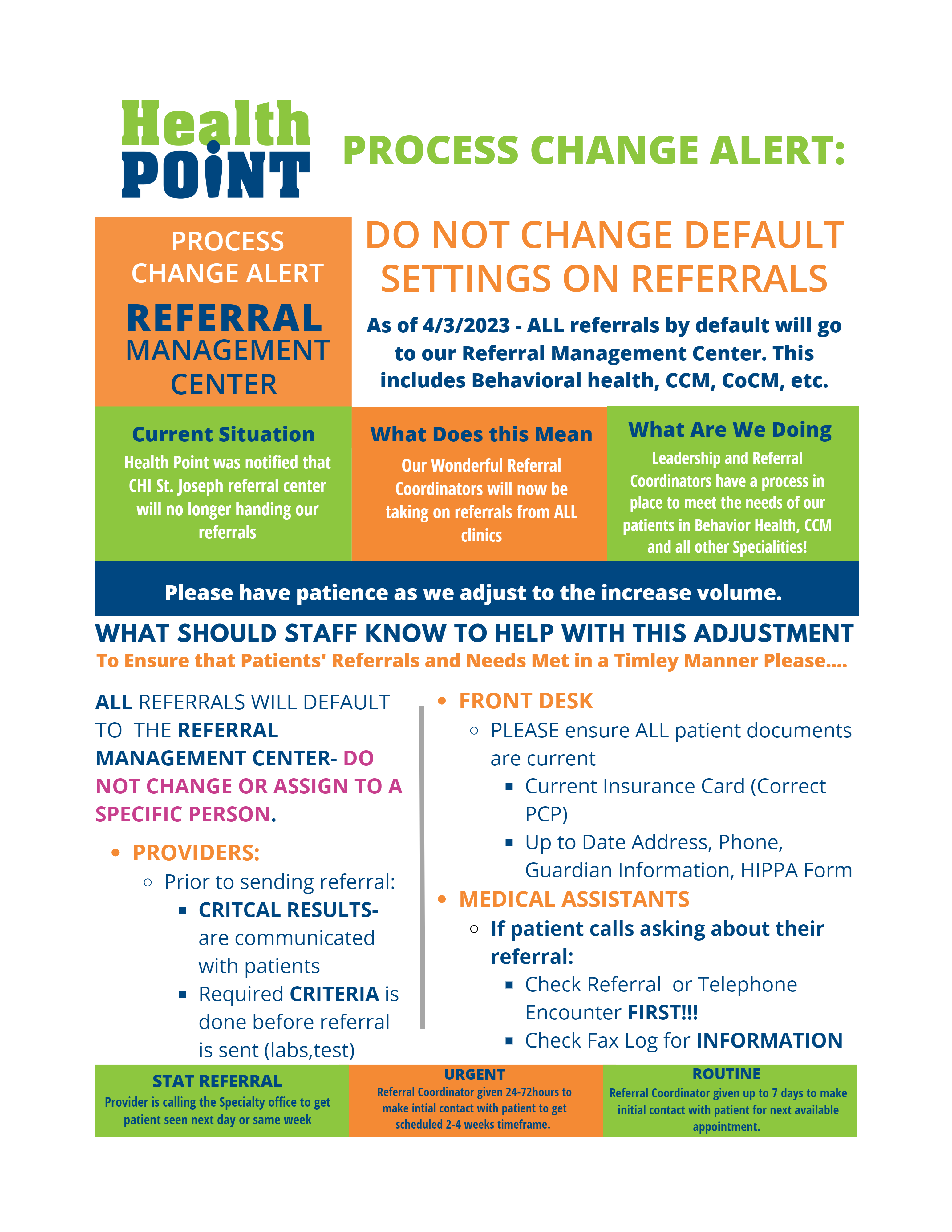 Referral process change alert